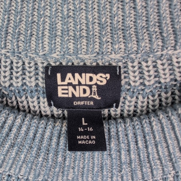 lands end drifter Cable Knit sweater Blue Size Large 14-16 - Picture 3 of 7